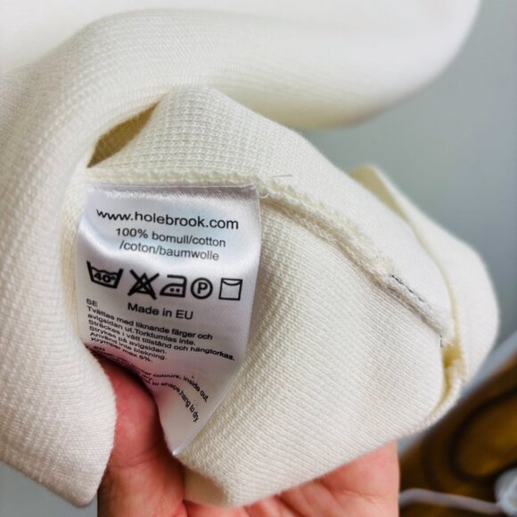 Holebrook Sweden Organic Cotton Knit Polo Sweater Top Ivory Short Sleeve  L - Picture 7 of 9
